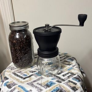 Black Manual Coffee Grinder with Glass Jar